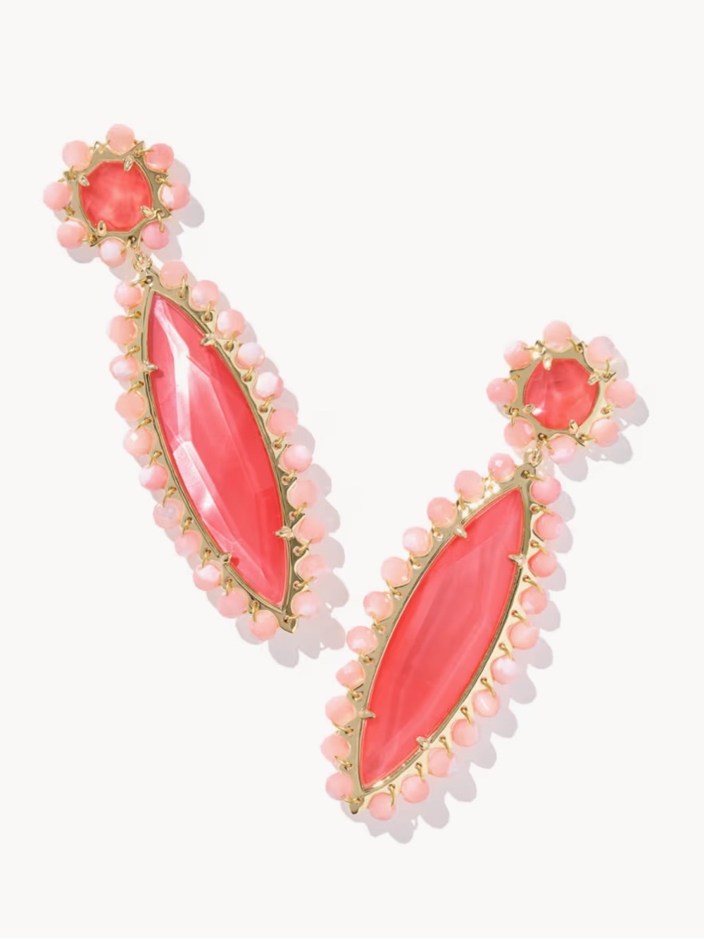 NWT Genevieve Coral Pink Mother of Pearl Beaded Statement Earrings